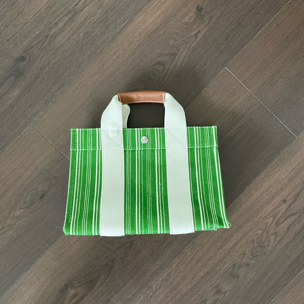 rue de verneuil green and white small tote